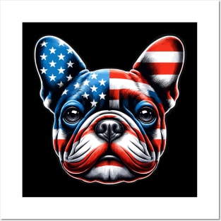 Patriotic French Bulldog: American Flag Dog Portrait. Posters and Art